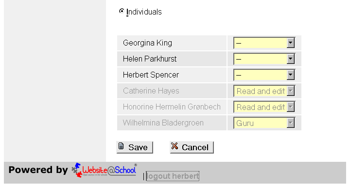 [ CREW page configuration page visibility: individueals, herberts view ]