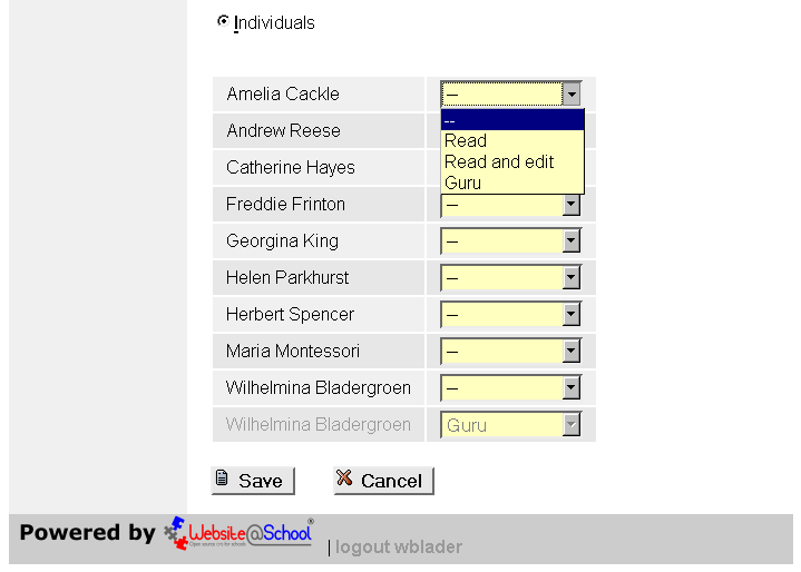 [ CREW page configuration page visibility: individueals ]