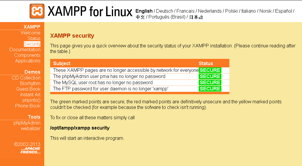 [ XAMPP: linux security page ]